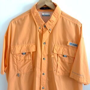 Columbia Mens Sz XL Bahama PFG Shirt Orange OmniShade Fishing Vented Utility EUC